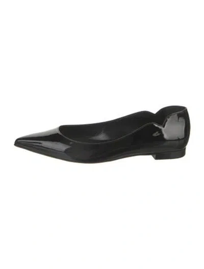 Pre-owned Christian Louboutin Patent Leather Scalloped Accent Flats In Black