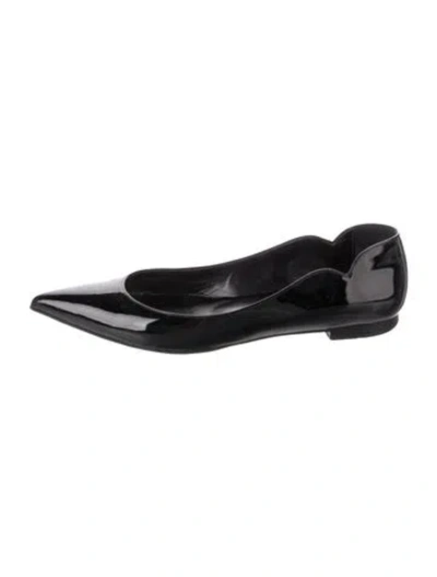 Pre-owned Christian Louboutin Patent Leather Scalloped Accent Flats In Black