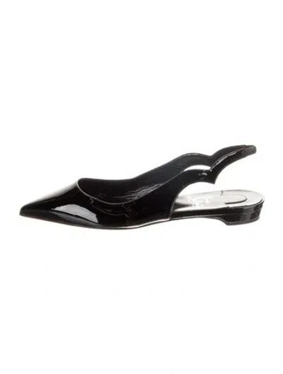Pre-owned Christian Louboutin Patent Leather Scalloped Accent Slingback Flats In Black