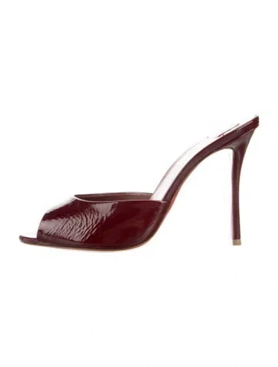 Pre-owned Christian Louboutin Patent Leather Slides In Burgundy