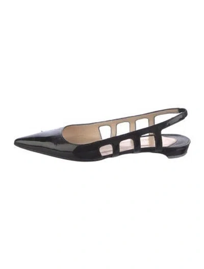 Pre-owned Christian Louboutin Patent Leather Slingback Flats In Black