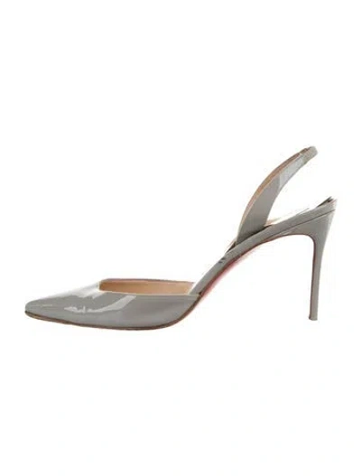 Pre-owned Christian Louboutin Patent Leather Slingback Pumps In Gray