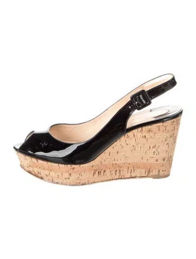 Pre-owned Christian Louboutin Patent Leather Slingback Sandals In Black