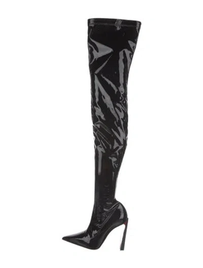 Pre-owned Christian Louboutin Patent Leather Sock Boots In Black