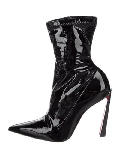 Pre-owned Christian Louboutin Patent Leather Sock Boots In Black
