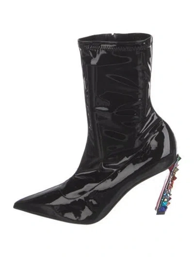Pre-owned Christian Louboutin Patent Leather Sock Boots In Black