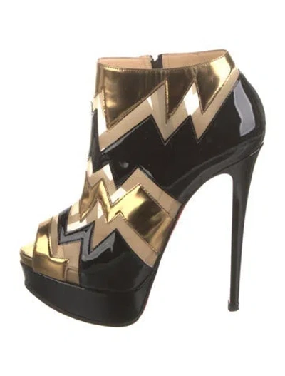 Pre-owned Christian Louboutin Patent Leather Striped Boots In Black