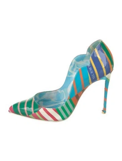 Pre-owned Christian Louboutin Patent Leather Striped Pumps In Blue