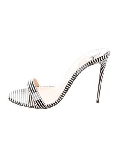 Pre-owned Christian Louboutin Patent Leather Striped Slides In Black