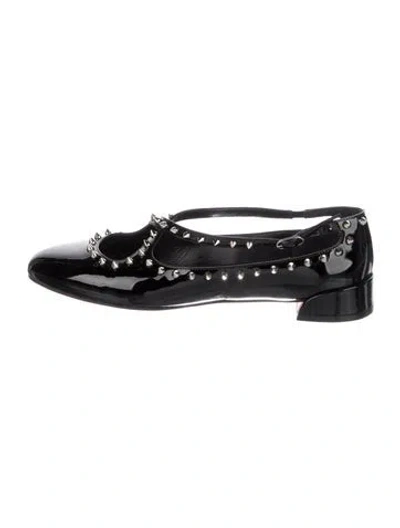 Pre-owned Christian Louboutin Patent Leather Studded Accents Ballet Flats In Black