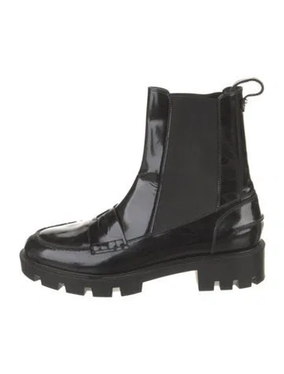 Pre-owned Christian Louboutin Patent Leather Studded Accents Chelsea Boots In Black