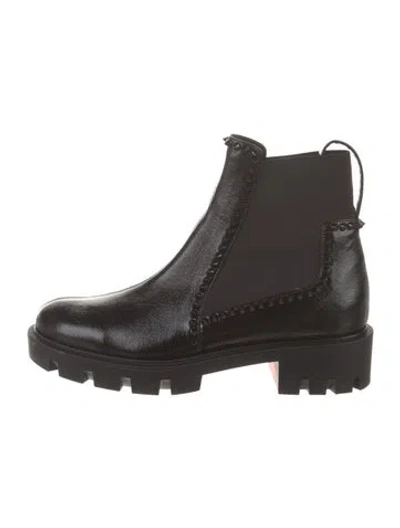 Pre-owned Christian Louboutin Patent Leather Studded Accents Chelsea Boots In Black