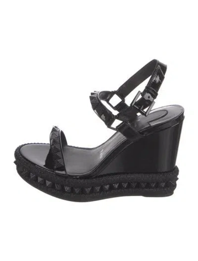 Pre-owned Christian Louboutin Patent Leather Studded Accents Espadrilles In Black