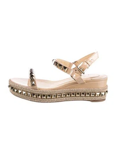 Pre-owned Christian Louboutin Patent Leather Studded Accents Espadrilles In Gold