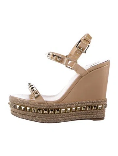 Pre-owned Christian Louboutin Patent Leather Studded Accents Espadrilles In Neutral