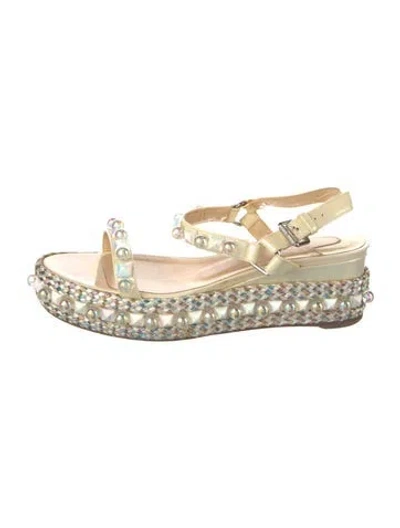 Pre-owned Christian Louboutin Patent Leather Studded Accents Espadrilles In Neutral