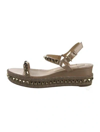 Pre-owned Christian Louboutin Patent Leather Studded Accents Espadrilles In Neutral