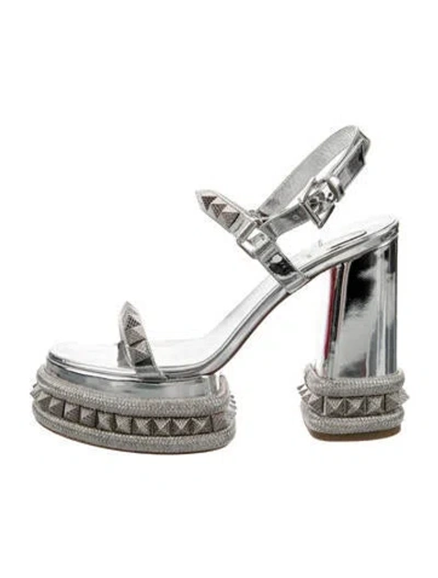 Pre-owned Christian Louboutin Patent Leather Studded Accents Espadrilles In Silver