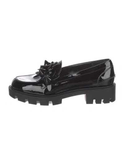 Pre-owned Christian Louboutin Patent Leather Studded Accents Loafers In Black