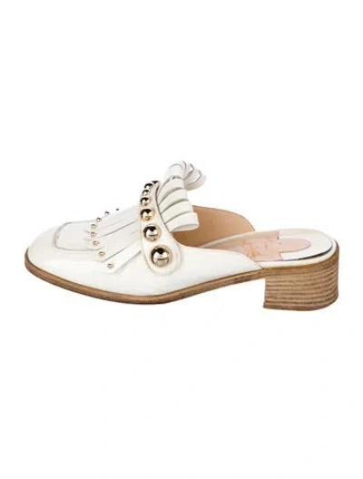 Pre-owned Christian Louboutin Patent Leather Studded Accents Mules In Neutral