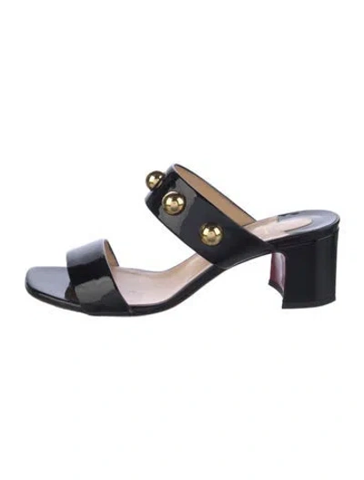 Pre-owned Christian Louboutin Patent Leather Studded Accents Slides In Black