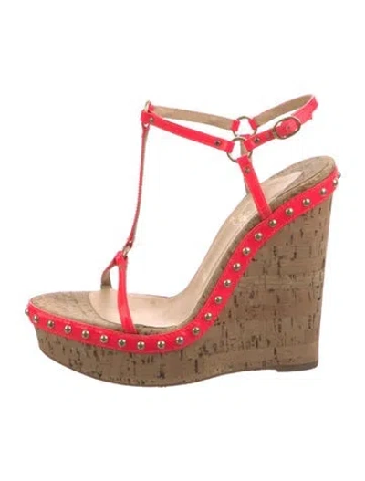 Pre-owned Christian Louboutin Patent Leather Studded Accents T-strap Sandals In Pink
