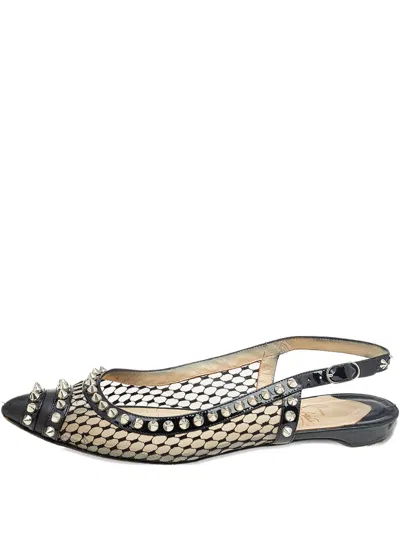 Pre-owned Christian Louboutin Patent Leather Studded Slingback Ballet Flats
