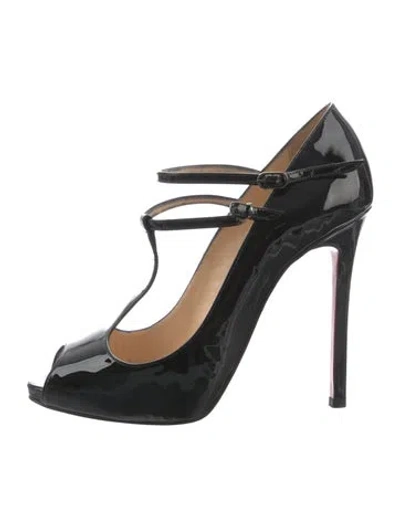 Pre-owned Christian Louboutin Patent Leather T-strap Pumps In Black