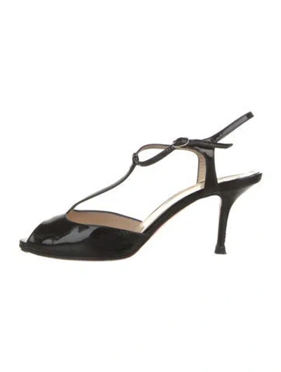 Pre-owned Christian Louboutin Patent Leather T-strap Pumps In Black