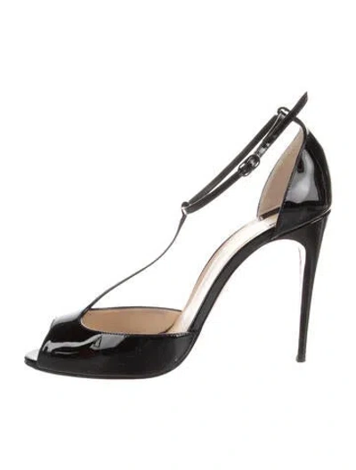 Pre-owned Christian Louboutin Patent Leather T-strap Pumps In Black