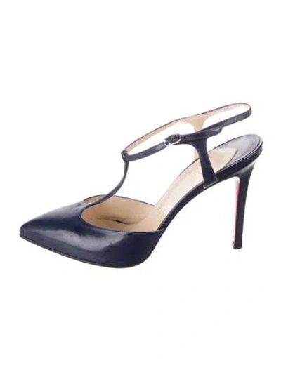 Pre-owned Christian Louboutin Patent Leather T-strap Pumps In Blue