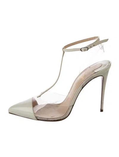 Pre-owned Christian Louboutin Patent Leather T-strap Pumps In Neutral