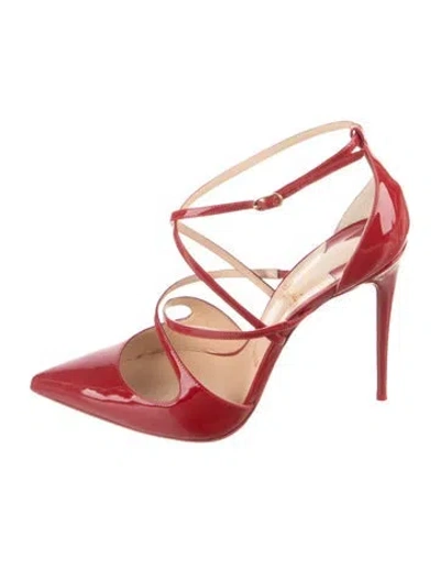 Pre-owned Christian Louboutin Patent Leather T-strap Pumps In Red