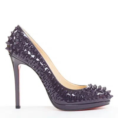 Pre-owned Christian Louboutin Patent Spikes Platform In Purple