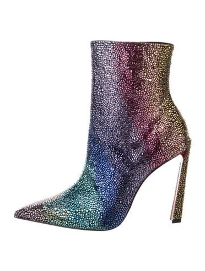 Pre-owned Christian Louboutin Patterned Crystal Embellishments Boots In Purple