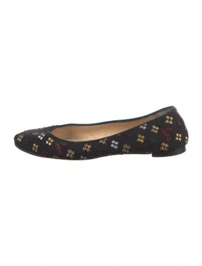 Pre-owned Christian Louboutin Patterned Grosgrain Trim Ballet Flats In Black