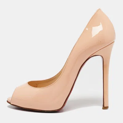 Pre-owned Christian Louboutin Peach Pink Patent Leather Flo Peep Toe Pumps Size 35