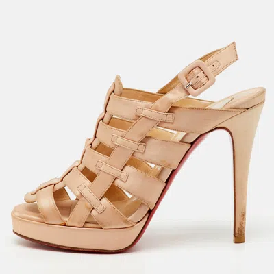 Pre-owned Christian Louboutin Peach Satin Paquita Ankle Strap Sandals Size 39.5 In Orange