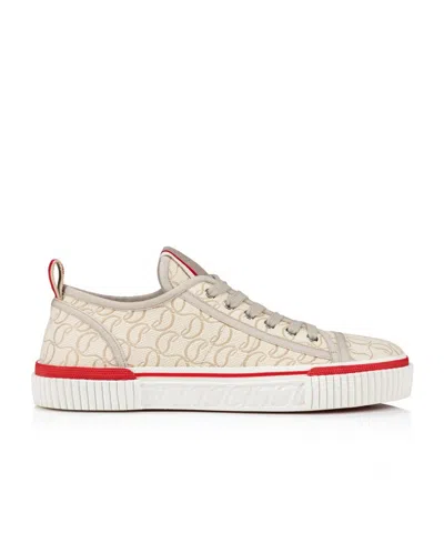 Christian Louboutin Low Top Sneakers With Red Monogram In Beige