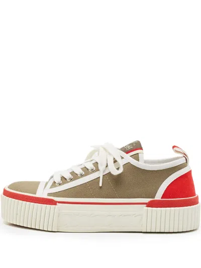 Pre-owned Christian Louboutin Pedro Platform Canvas Sneakers In Neutral