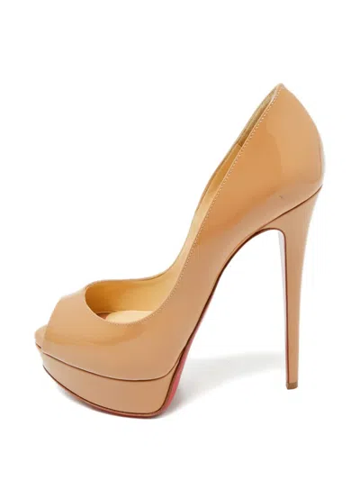 Pre-owned Christian Louboutin Peep-toe Platform Pumps In Neutral