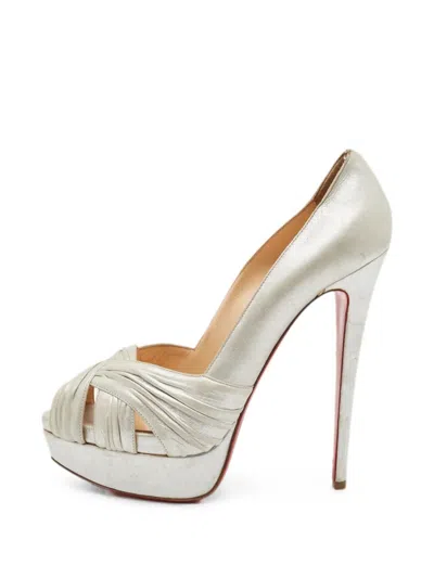 Pre-owned Christian Louboutin Peep-toe Platform Pumps In Silver