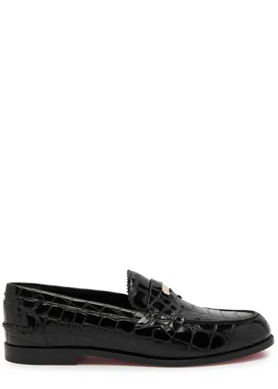 Christian Louboutin Penny Donna Crocodile-effect Leather Loafers In Black/lin Black