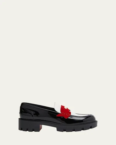Christian Louboutin Penny Lug Donna Leather Loafers In Vers Multilin Black