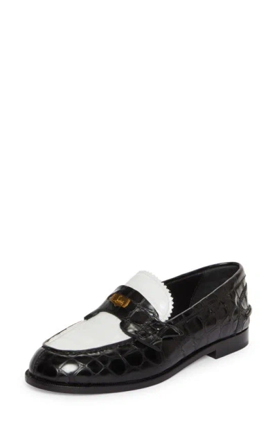 Christian Louboutin Penny Loafer In Whiteblacklin Bk