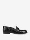 Christian Louboutin Donna Croc-embossed Leather Penny Loafers In Black & White