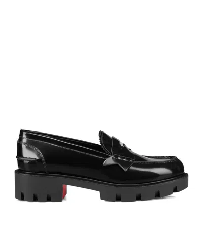 Christian Louboutin Donna Patent Red Sole Penny Loafers In Black