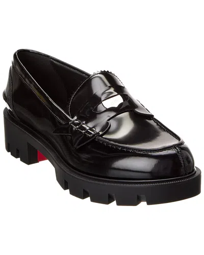 Christian Louboutin Donna Patent Red Sole Penny Loafers In Black