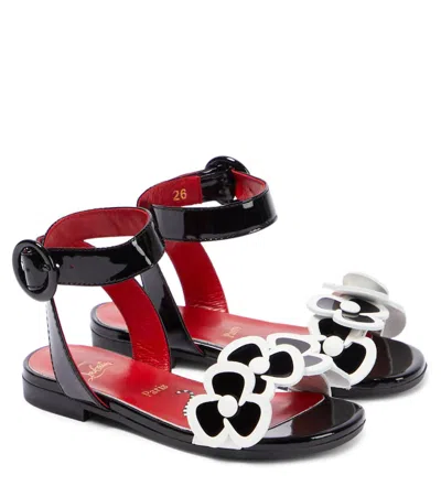 Christian Louboutin Kids' Pensatoi Patent Leather Embellished Sandals In Black