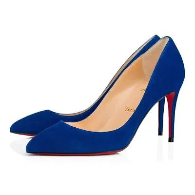 Pre-owned Christian Louboutin Pigalle Follies 85 Cyclades Blue Suede Low Heel Pump 35.5